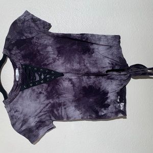 Tie Dye Crop Top Lace-Up Front